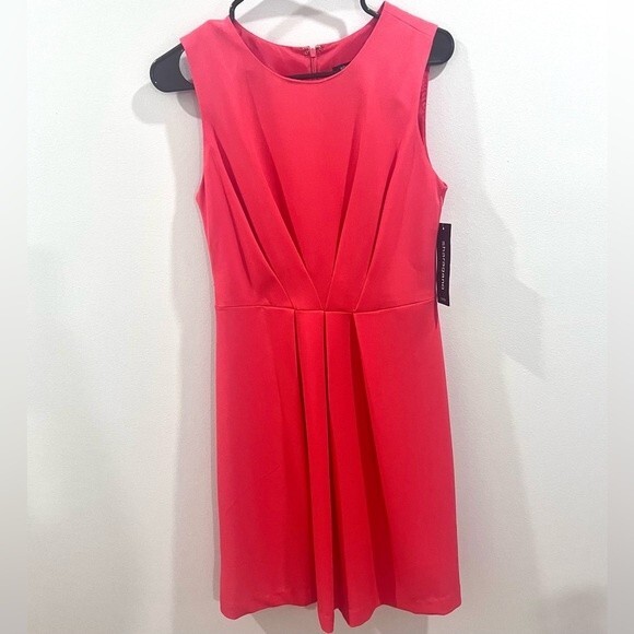 Sharagano orange red pleated dress size 4P NWT - Picture 2 of 8